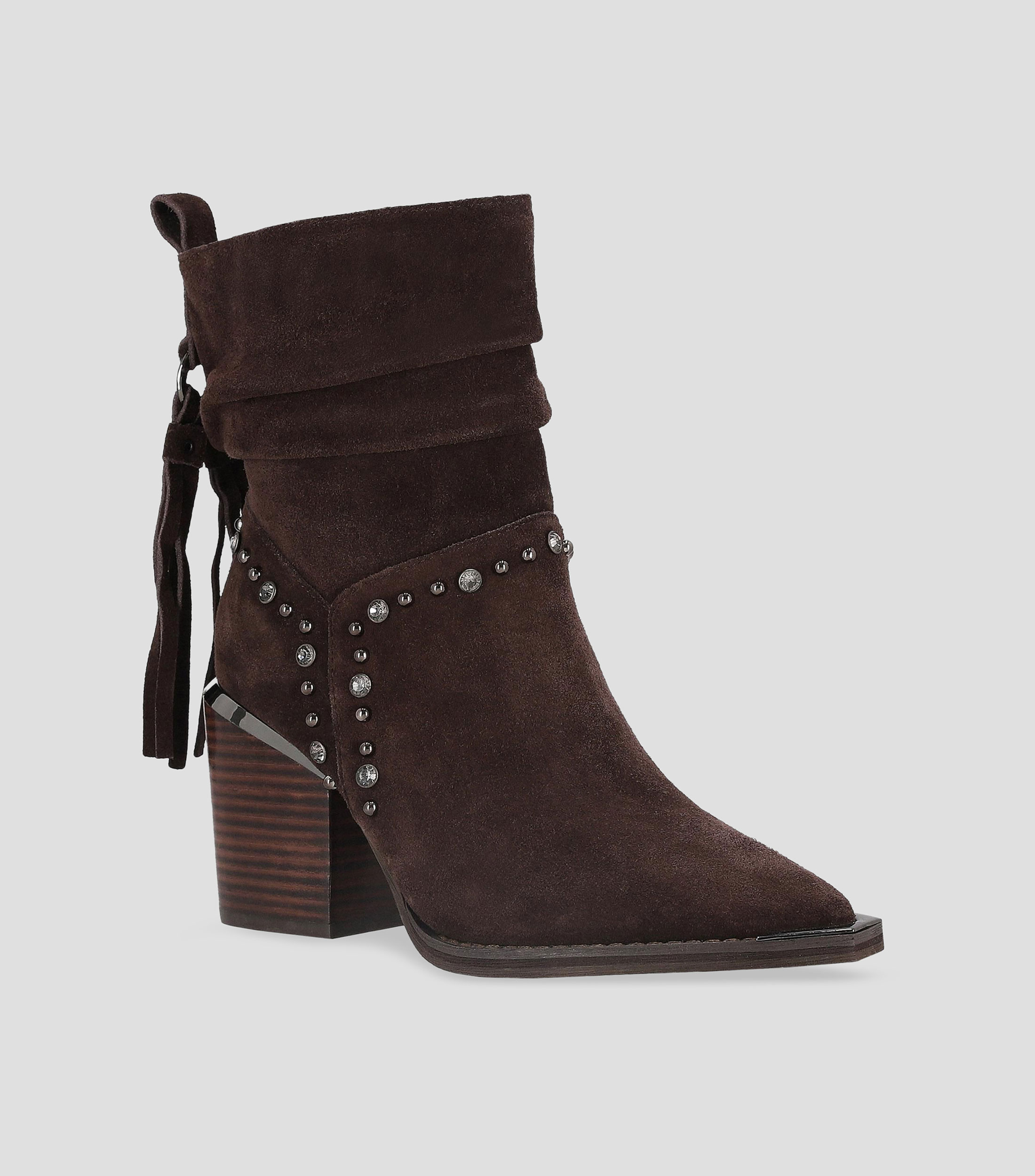 Botines de piel con tacón alto cuadrado Mujer